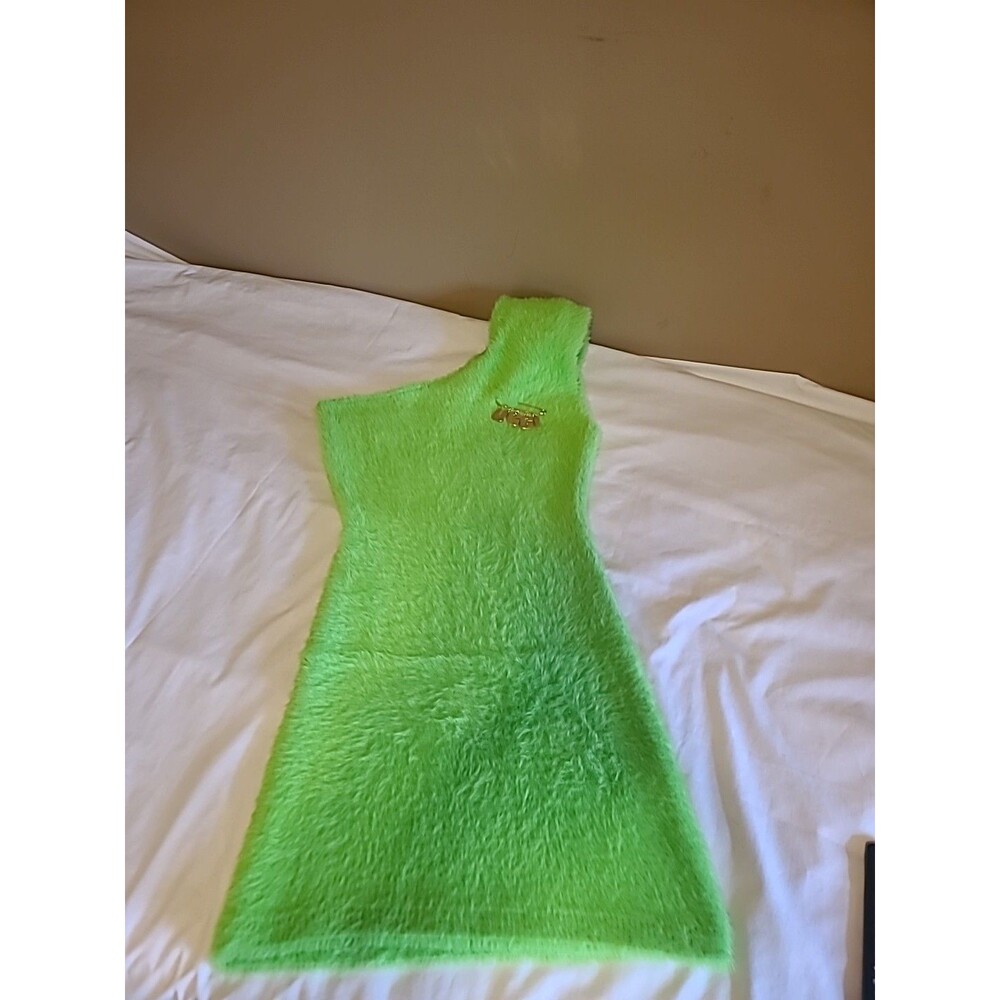 UGG Australia Green Fuzzy Urseen Aysmmetrical One Shoulder Mini Dress Size M NWT